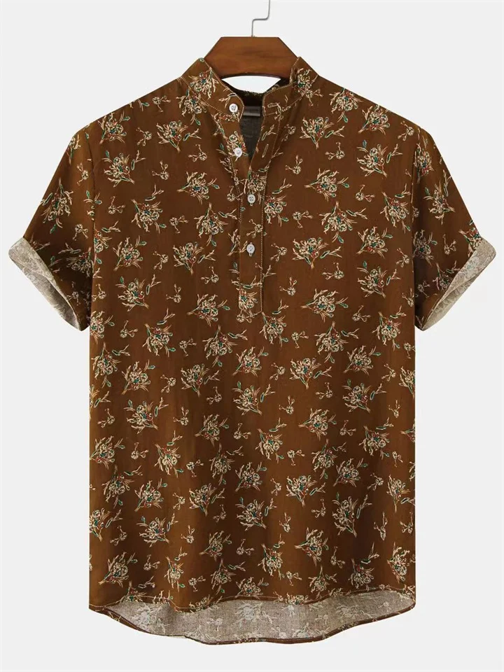 Summer New Flower Beach Short Sleeve Shirt Camouflage Printed Shirts-JRSEE