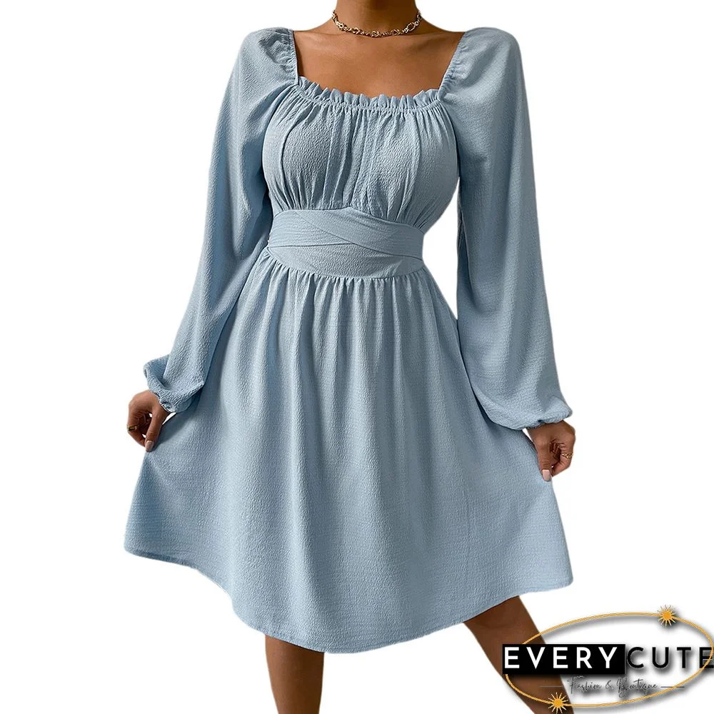 Light Blue Tie Back High Waisted A-Line Dress