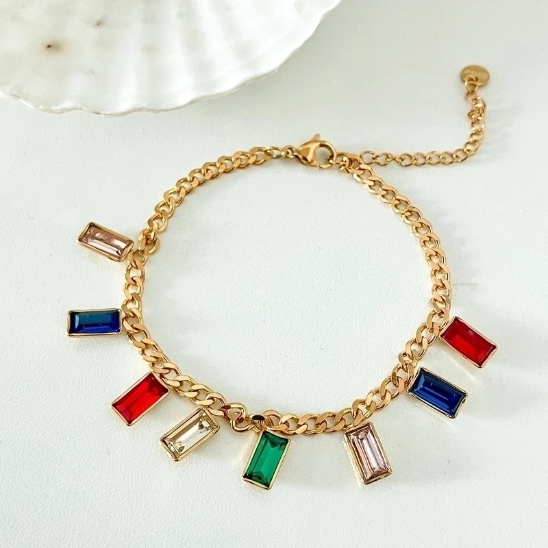 IG Style Glam Shiny Water Droplets Heart Shape 304 Stainless Steel 14K Gold Plated Zircon Bracelets In Bulk