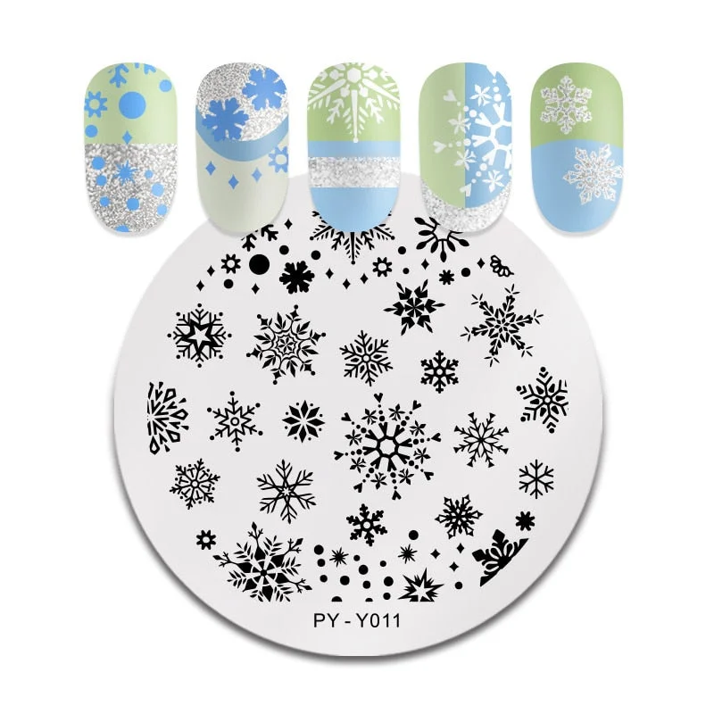 PICT You Snow Winter Round Nail Stamping Plates Nail Art Stamp Plate Design  DIY Plate Stainless Steel Stencil Tools