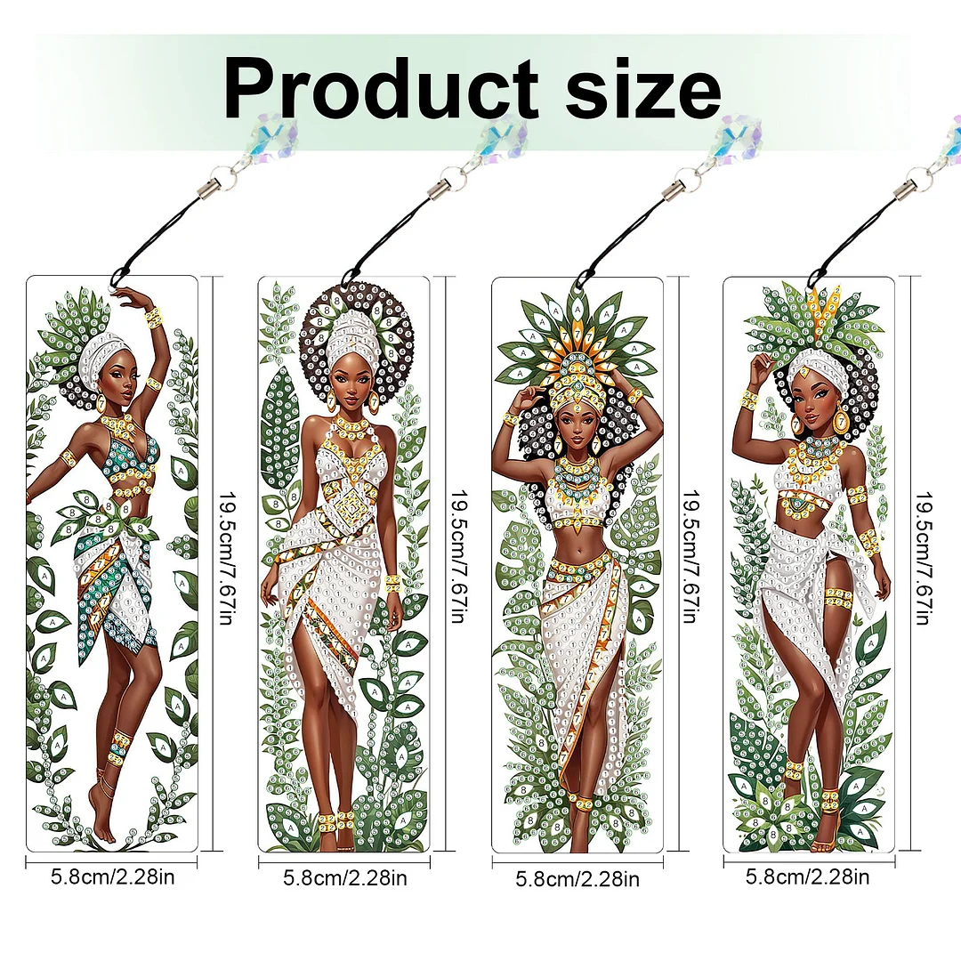 4Pcs Exotic Black Beauty DIY Diamond Bookmark Art Projects Irregular Shaped Diamonds Diamond Painting Art Bookmarks with Crystal Pendants for DIY Making Beginners Adult Art Craft Supplies