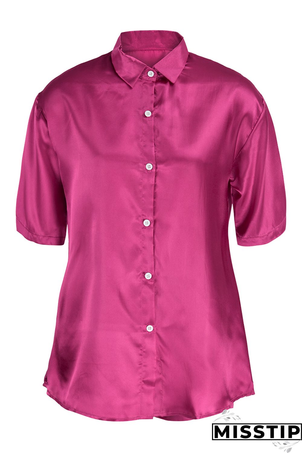 Rose Red Fashion Casual Solid Basic Turndown Collar Short Sleeve Two Pieces