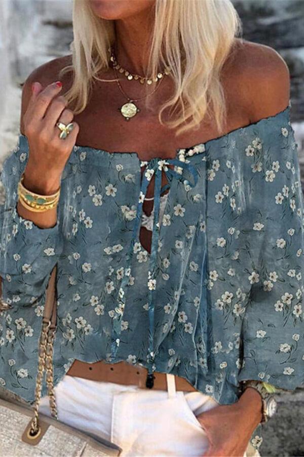 Off-Shoulder Resort Print Blouse