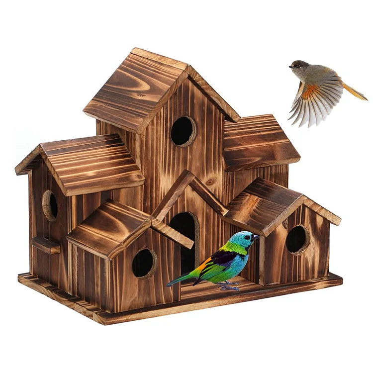 Birdhouse For Yard Wooden 6-Hole Hanging Birdhouse | AvasHome