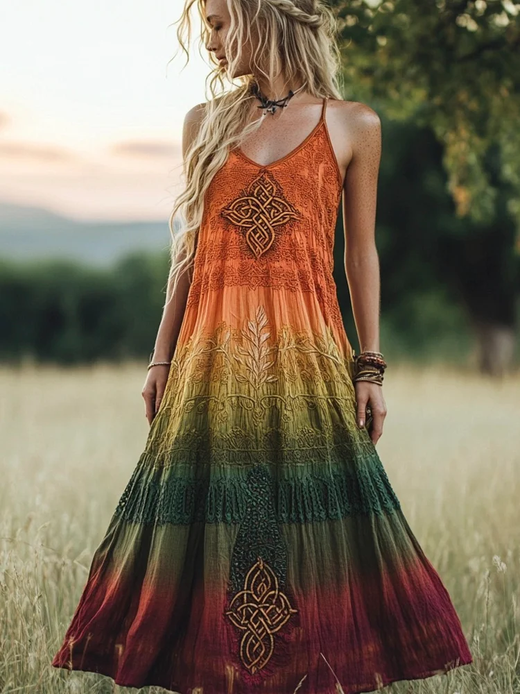 VChics Viking Celtic Knot Print Women's Vintage Halter Dress