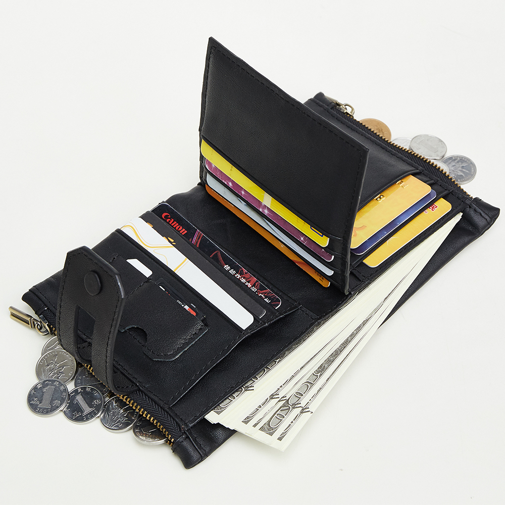 Men's wallet rfid leather wallet casual fashion double zipper multi card slot retro clutch