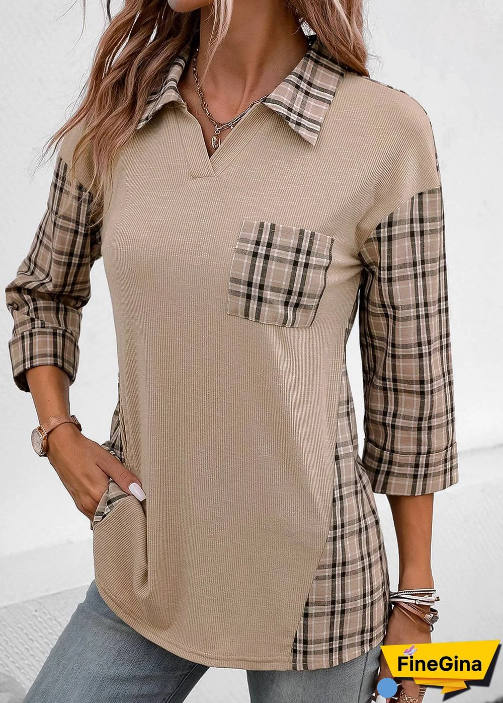 Trendy Plaid Collared Top