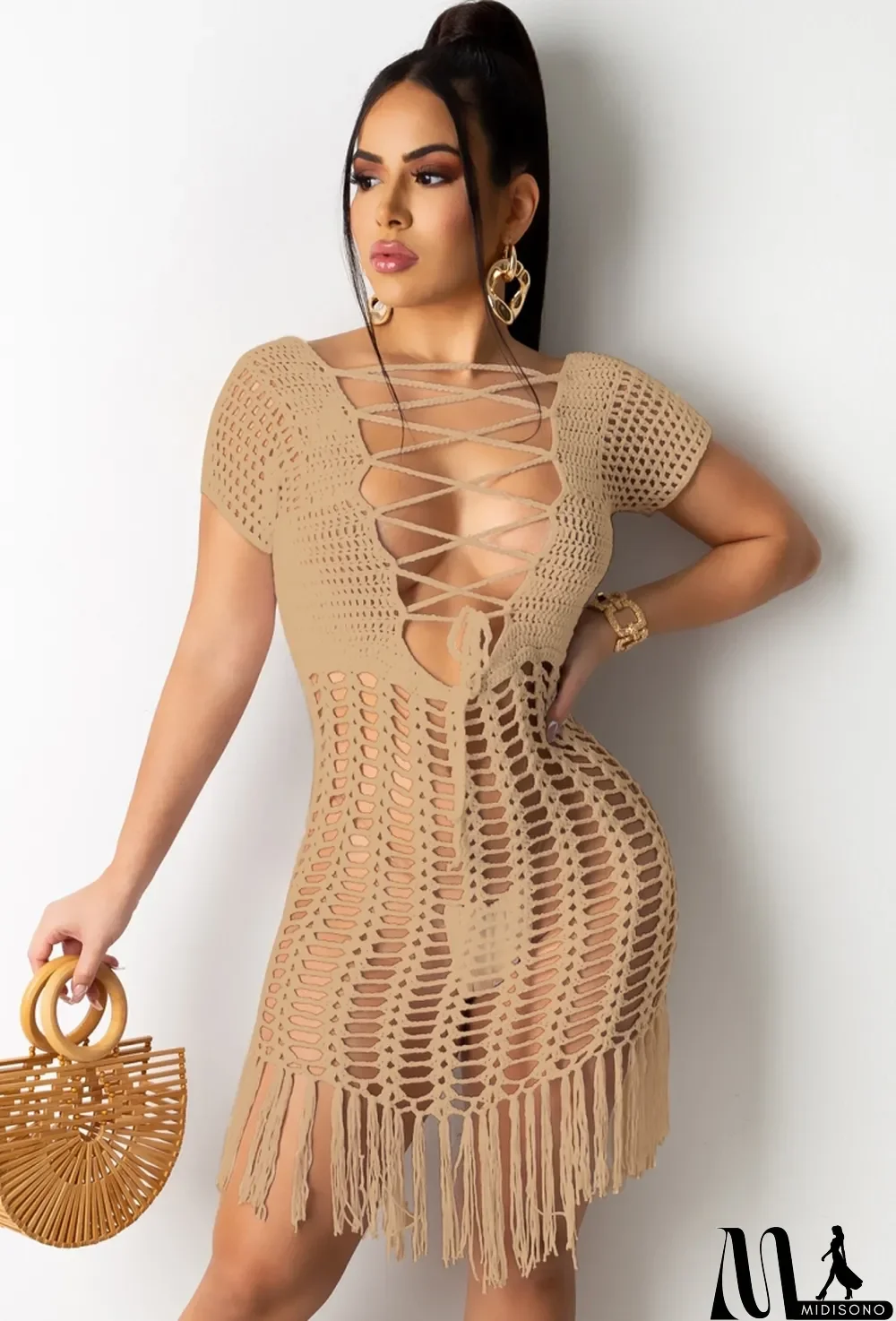 MidiSono - Summer Khaki Crochet Fringe Dress Cover-Up