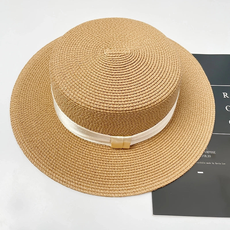 Women’s Vacation Color Block Flat Eaves Straw Hat