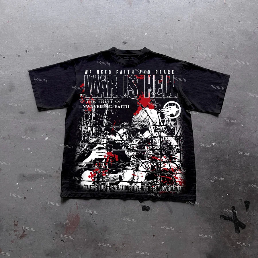 War Is A Hell Retro Old Graphic Cotton T-Shirt