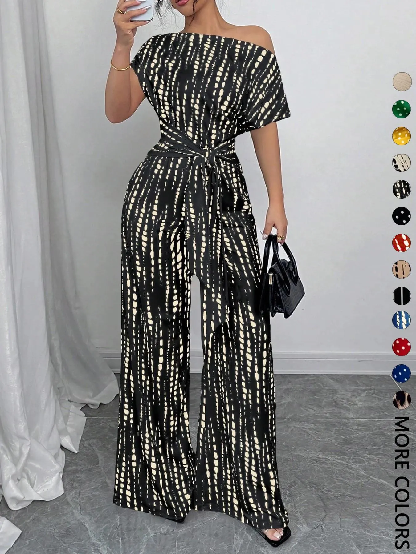 Women's All Over Print Leopard Tie Front Loose Jumpsuit, Casual Asymmetrical Neck Jumpsuit for Spring & Fall, Women's Clothes for Daily Wear Women's All Over Print Leopard Tie Front Loose Jumpsuit, Casual Asymmetrical Neck Jumpsuit for Spring & Fall, Women's Clothes for Daily Wear