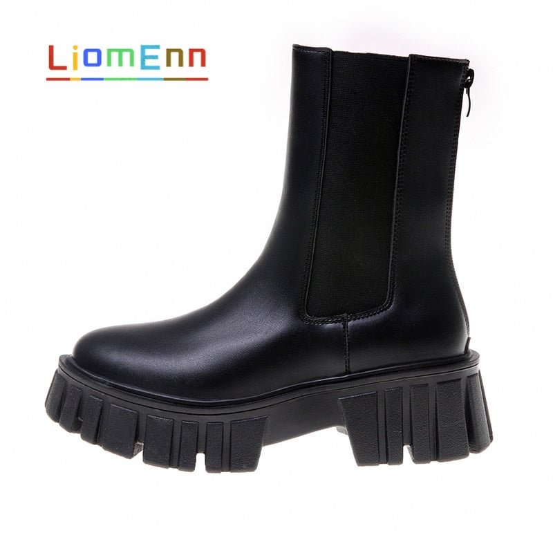 Women's White Ankle Boots 2021 Ladies Chunky Chelsea Boots Female Shoes Black Platform Motorcycle Boots Designer Punk Gothic