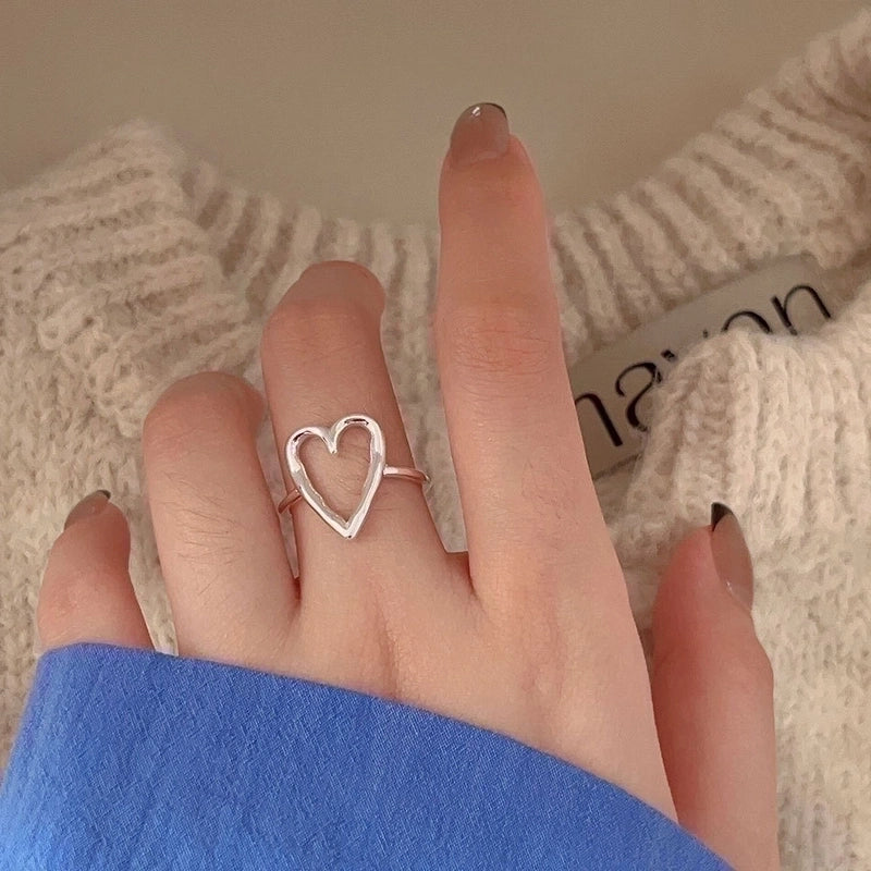 925 Sterling Silver Heart Shape Open Rings