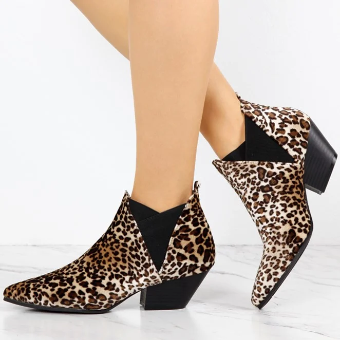 Brown Leopard Print Fashion Boots Chunky Heel Ankle Boots |FSJ Shoes