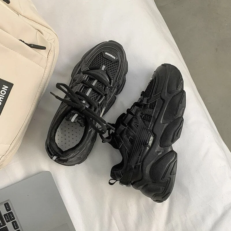 Fashion Women Sneakers Mesh Chunky Sneakers Casual Shoes Autumn 2021 Comfortable Thick Sole White Dad Flats Platform Shoes