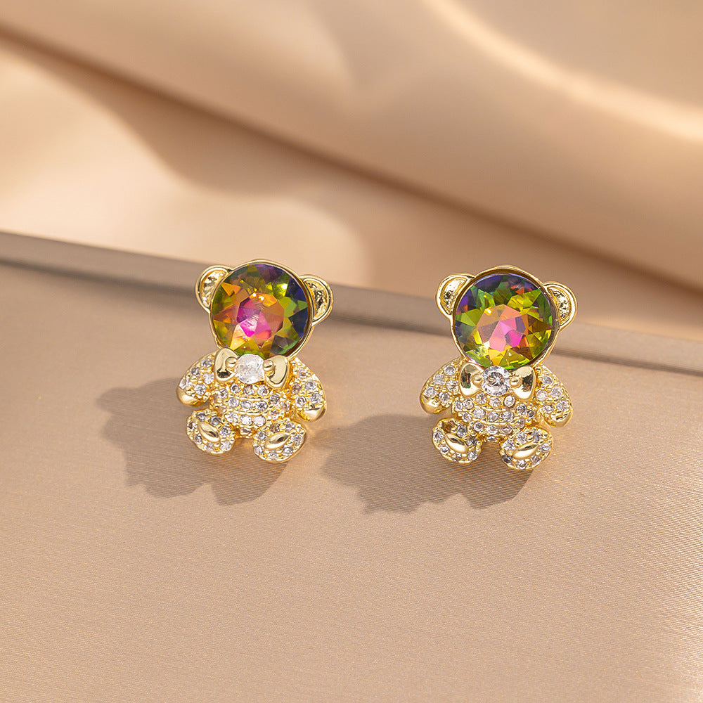 2 Pieces Moderate Luxury Flower Copper Diamond Inlay Stud Earrings