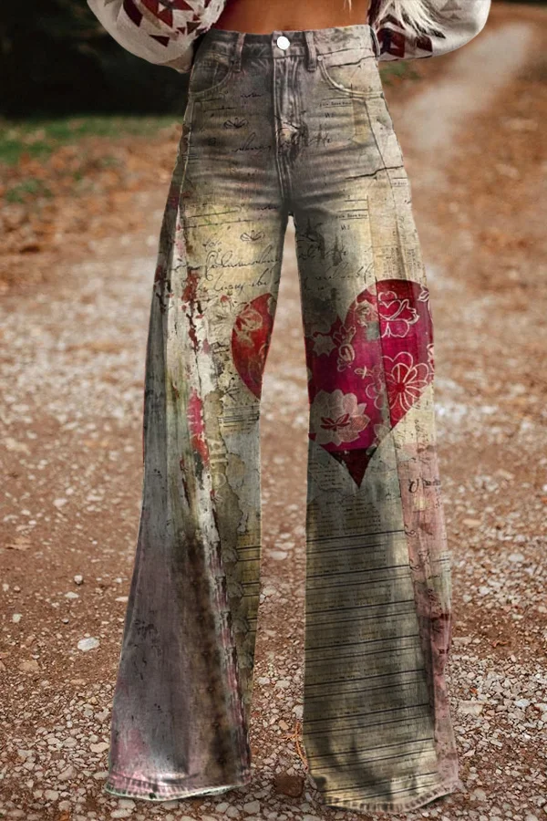 Women's Chic Vintage Floral Casual Wide Leg Pants