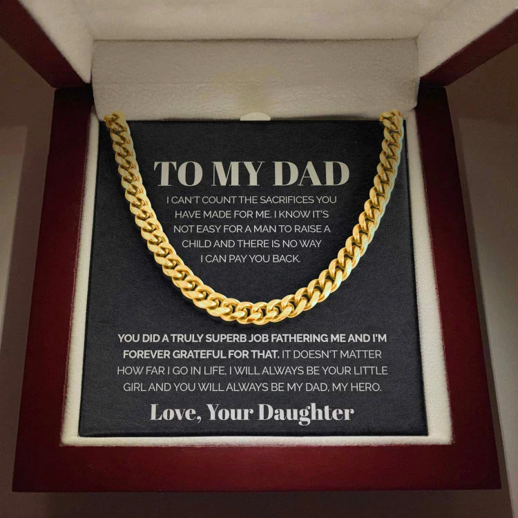 To My Dad From Daughter Cuban Chain Necklace Stainless Steel Necklace Set Father's Day Gifts