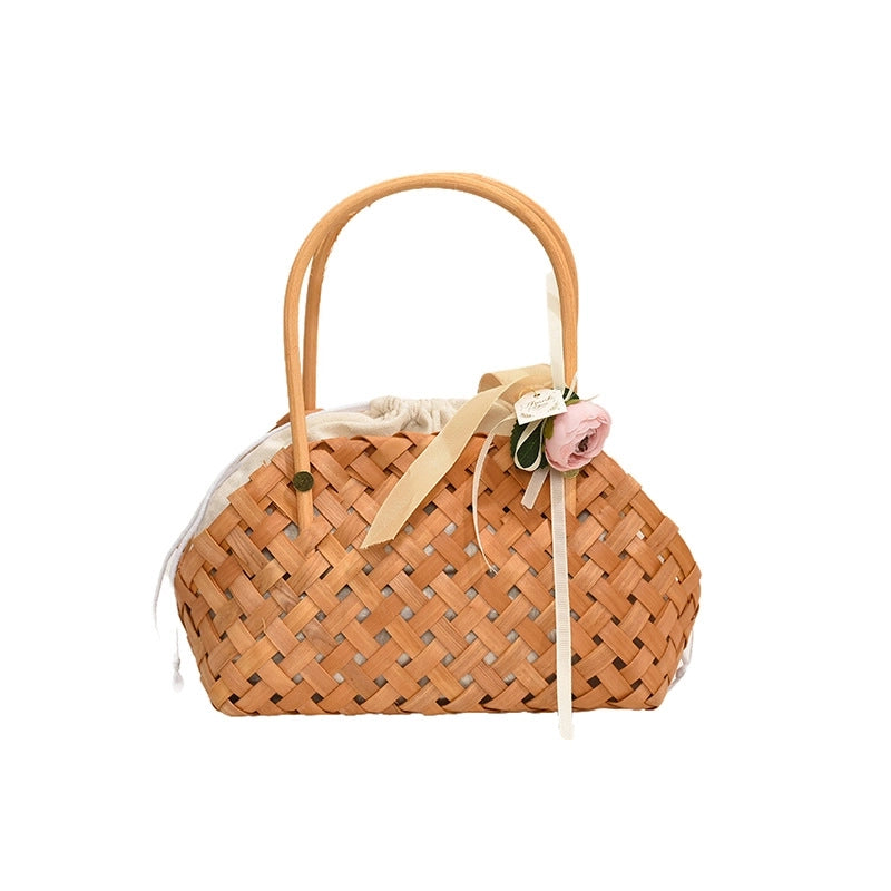 Women’s Small Straw Solid Color Vacation Beach Weave String Straw Bag
