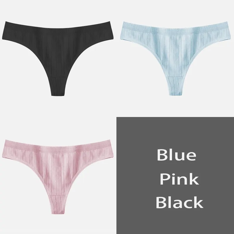 FINETOO Women's Underpants Sexy Lingerie Cotton G-String 3Pcs Panties Comfortable Thong Low-Rise Underwear Women String Intimate