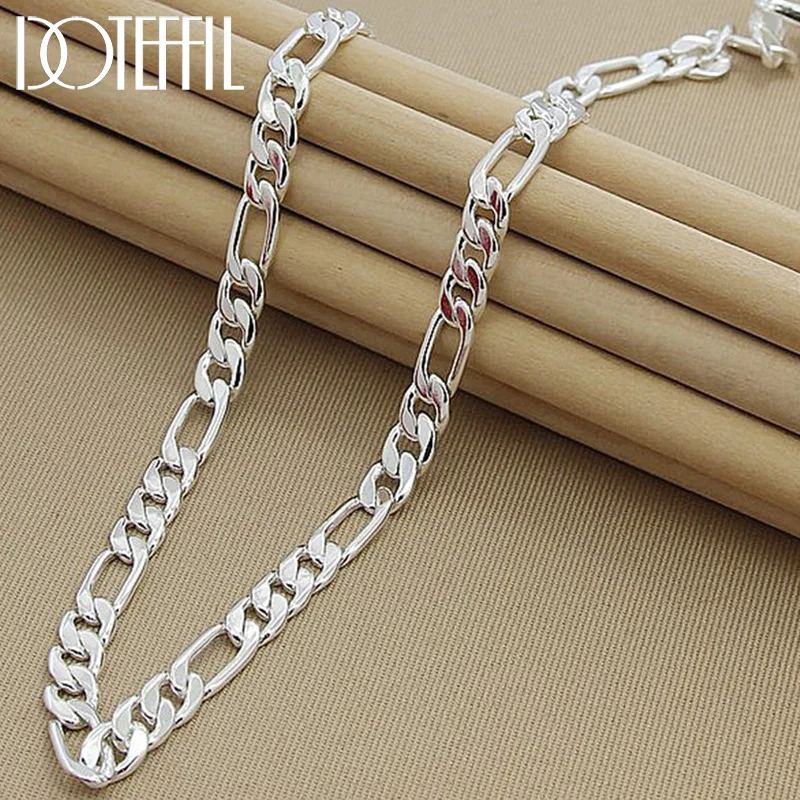 DOTEFFIL 925 Sterling Silver 8mm Chain Sideways Necklace Man Woman Jewelry 