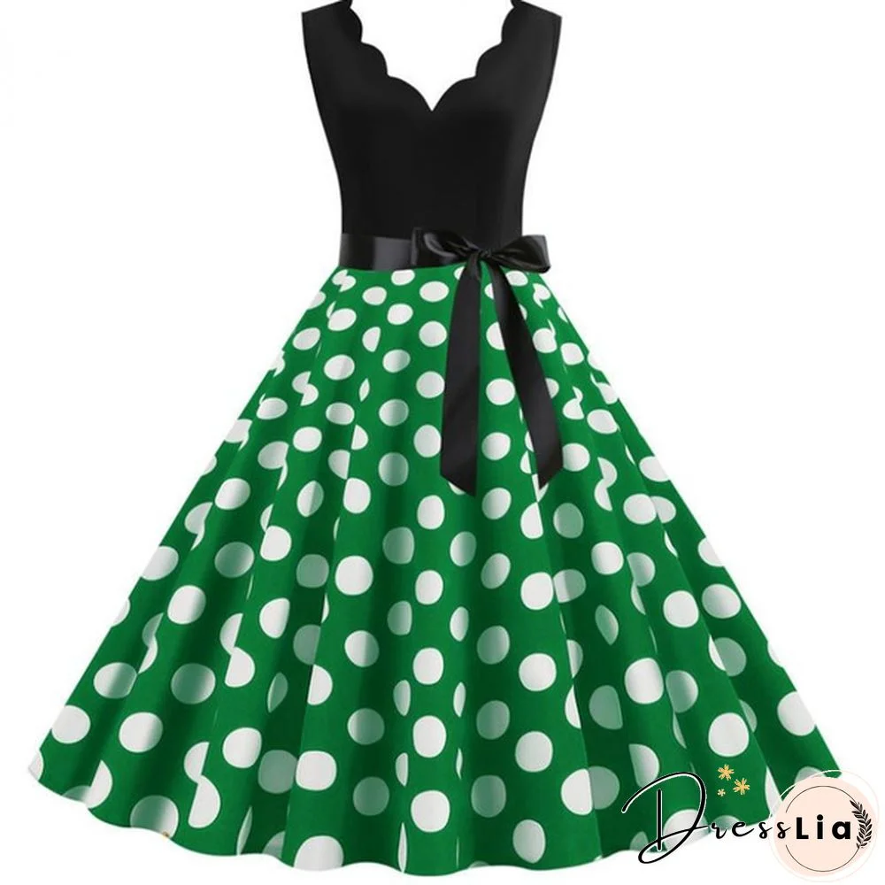 New Women's Fashion Sleeveless Casual Dresses Elegant Vintage Floral Print Rockabilly 1950S Retro Evening Party Gown Swing Pleated Dress Vestidos De Mujer