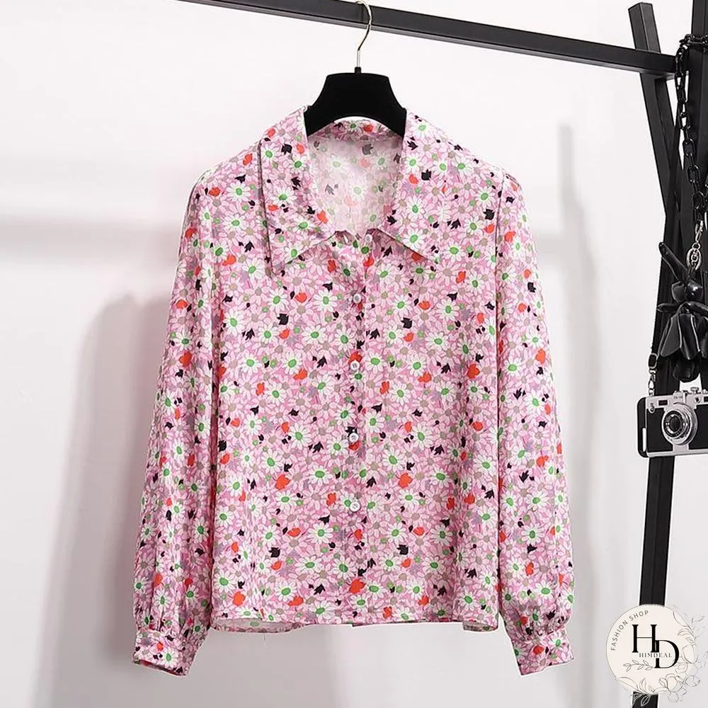 Vintage Floral Blouse+ Denim Shorts P16182