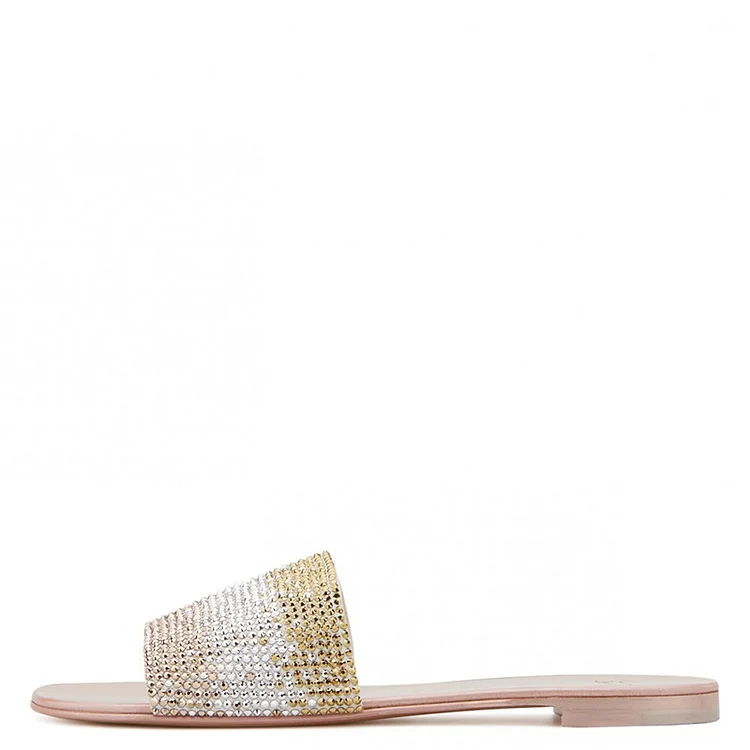 Silver and Gold Rhinestones Slide Sandals Vdcoo