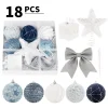 18PCS Blue White Silver Christmas Tree Hanging Decors Set