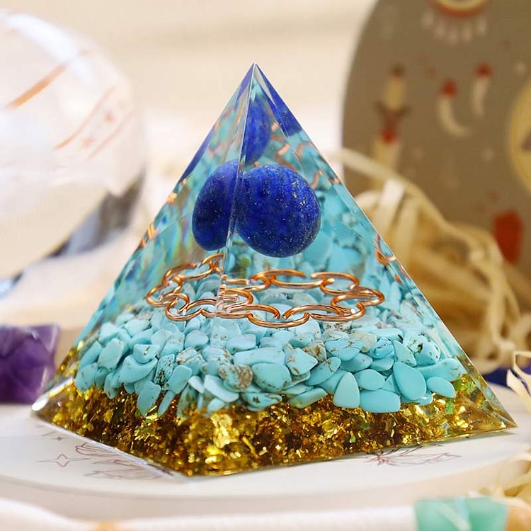 Luck Energy Lapis Lazuli Sphere With Turquoise Orgone Pyramid