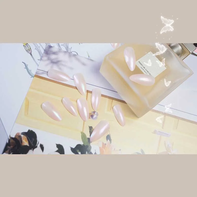 24pcs acrylic nail tips Ombre  Pearl Pink Fake Nail Super Long Stiletto Full Cover Color Glossy Acrylic Nail Kits Sets with Glue-Nail Inspo