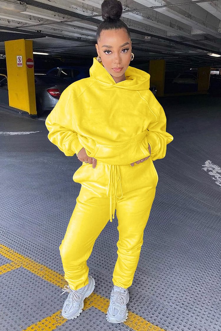 Casual Pocket Hoodie Two-Piece Pants Set
