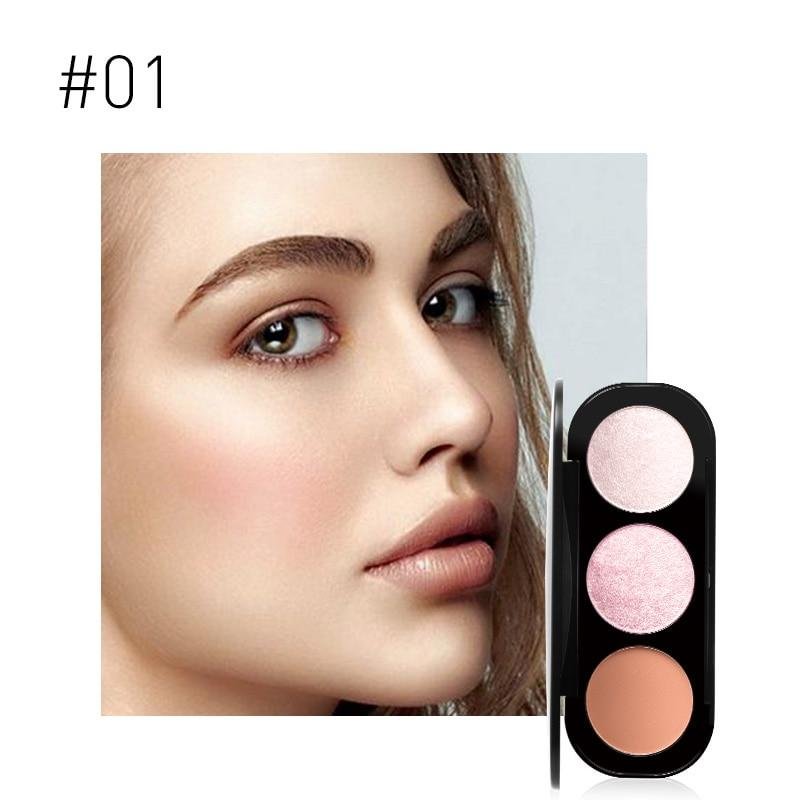 3 Colors Blush Highlighter Palette