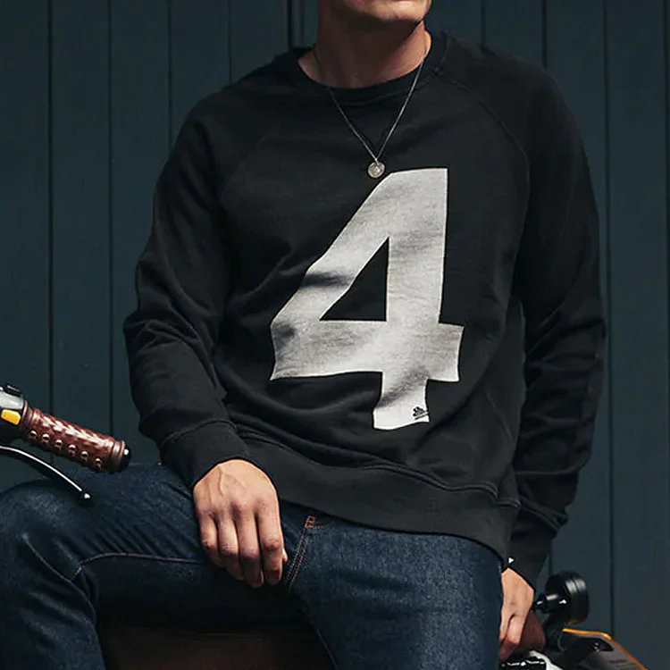 Retro American Letter 4 Print Long Sleeve Casual Sweatshirt