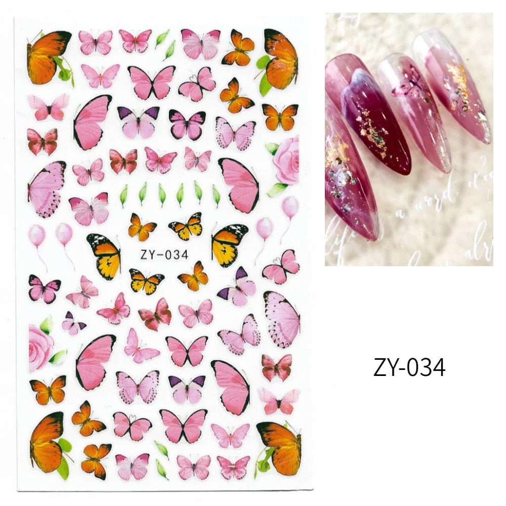 1 Sheet 3D Butterfly Nail Sticker Adhesive Slider Decals Colorful Nail Transfer Foils Wraps for DIY Nail Art Decoration-Nail Inspo