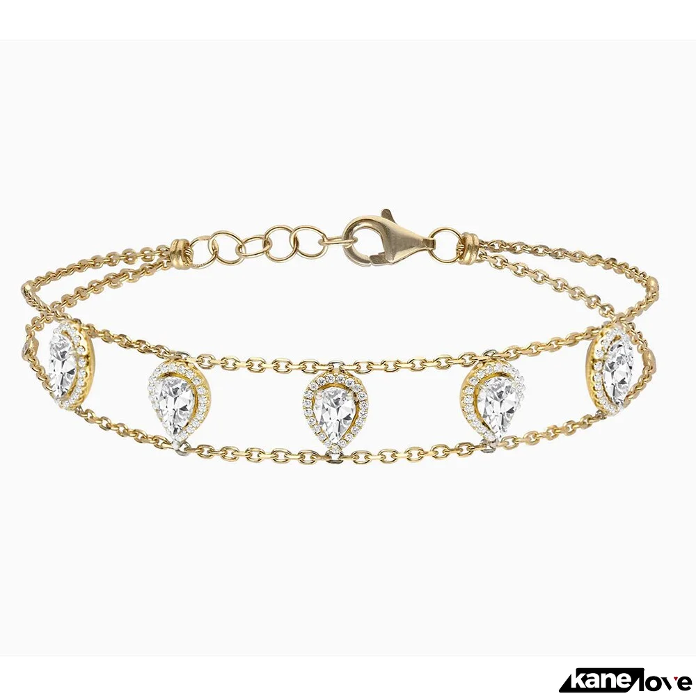 Women's Copper Cubic Zirconia Geometric Chain Link Bracelet