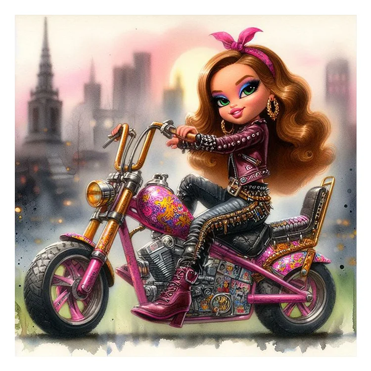 Cool Motorcycle Girl30*30CM(Canvas)  Full Round Drill Diamond Painting gbfke