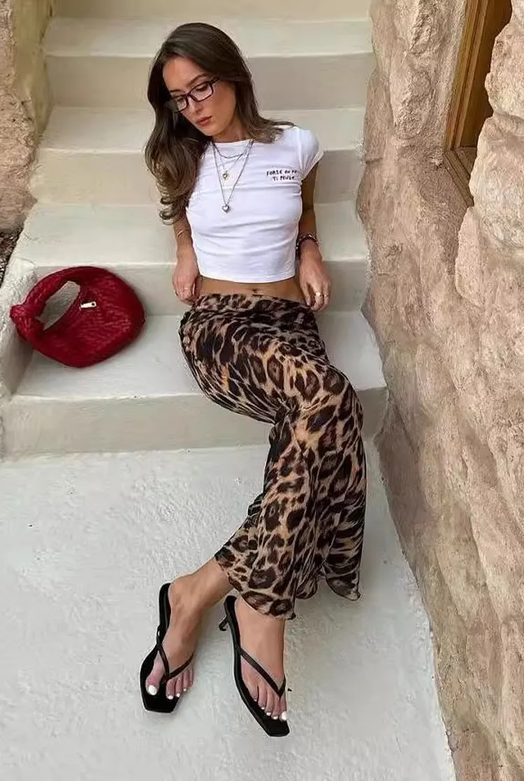 Leopard Print Sheer Mesh Mermaid Skirt for Women