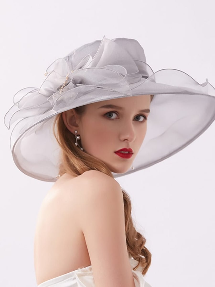 Women's Party Hat Flower Solid Color Retro Large Brimmed Sun Shade Hat