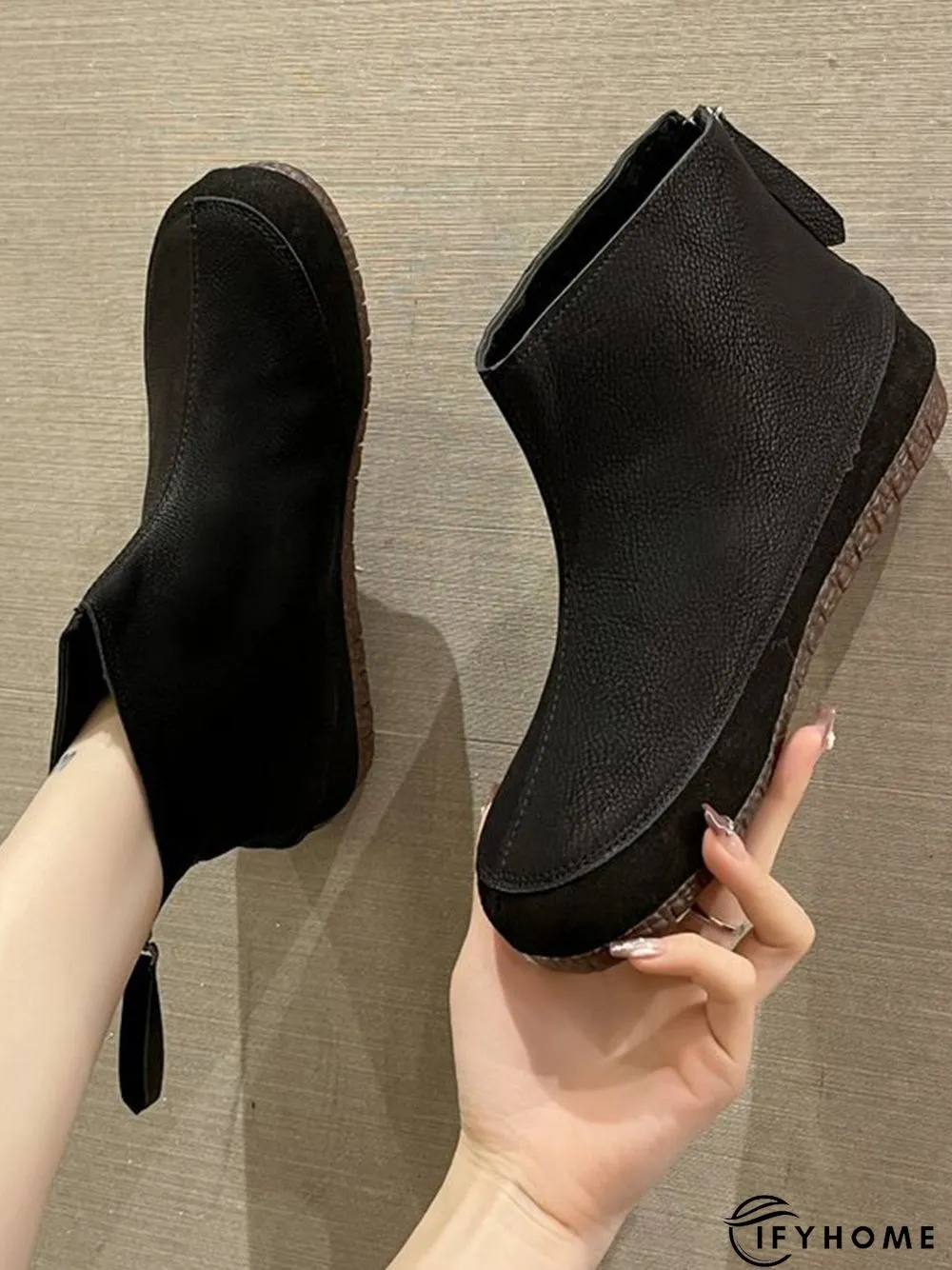 Vintage Plain Split Join Back Zip Boots | IFYHOME