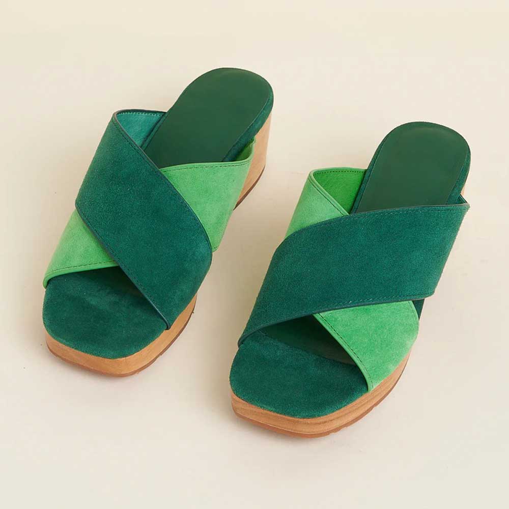 Green Vegan Suede Platform Block Heel Slip On Summer Sandals Nicepairs