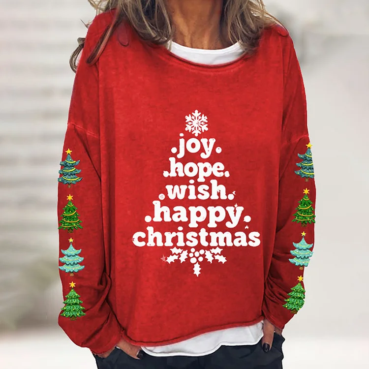 Wearshes Alphabet Christmas Tree Print Crew Neck Sweatshirt