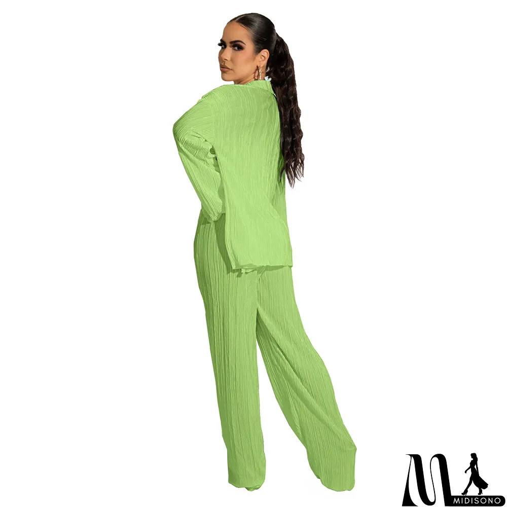 MidiSono - Fall Solid Color Wide Leg Pants Three-Piece Set