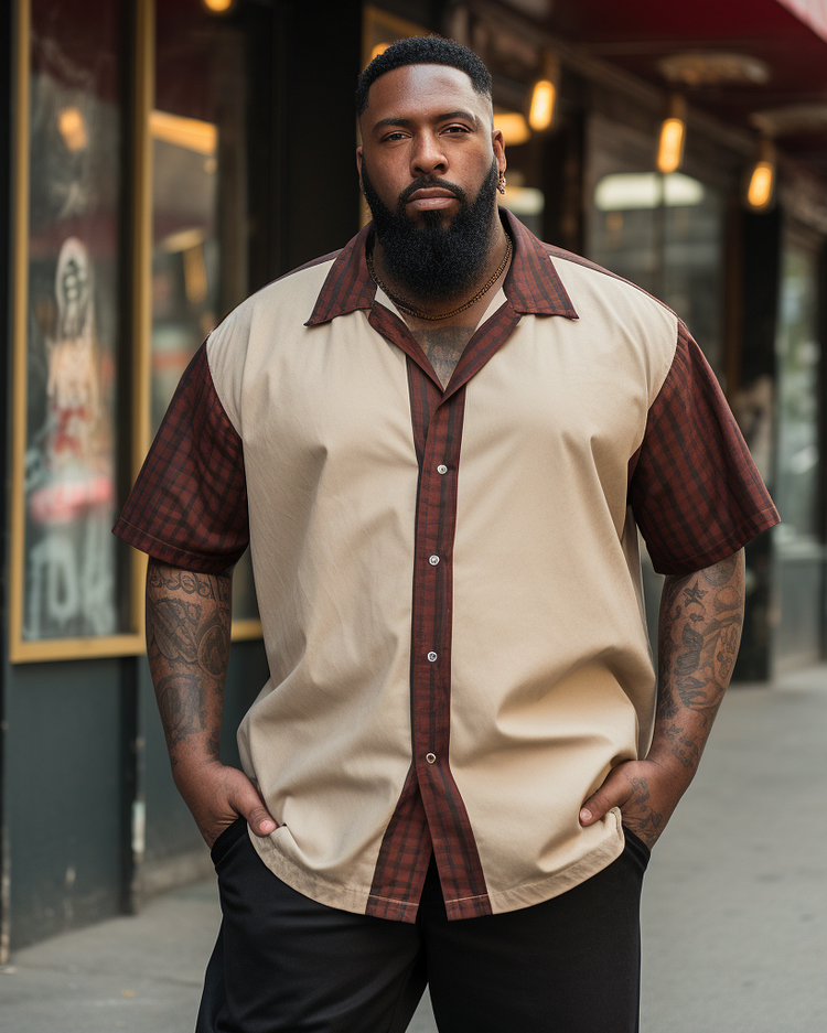 Men's Large Size Retro 90s Rock Plaid Short-Sleeved Shirt