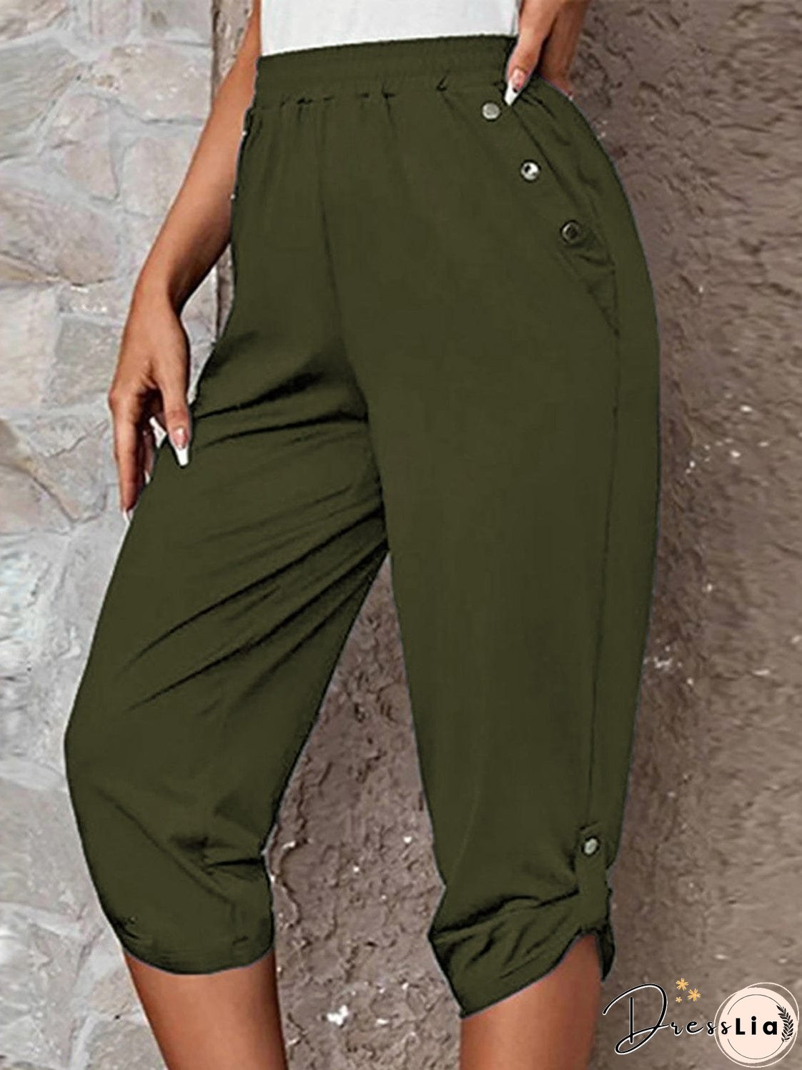 Full Size Roll-Tab Capris Pants