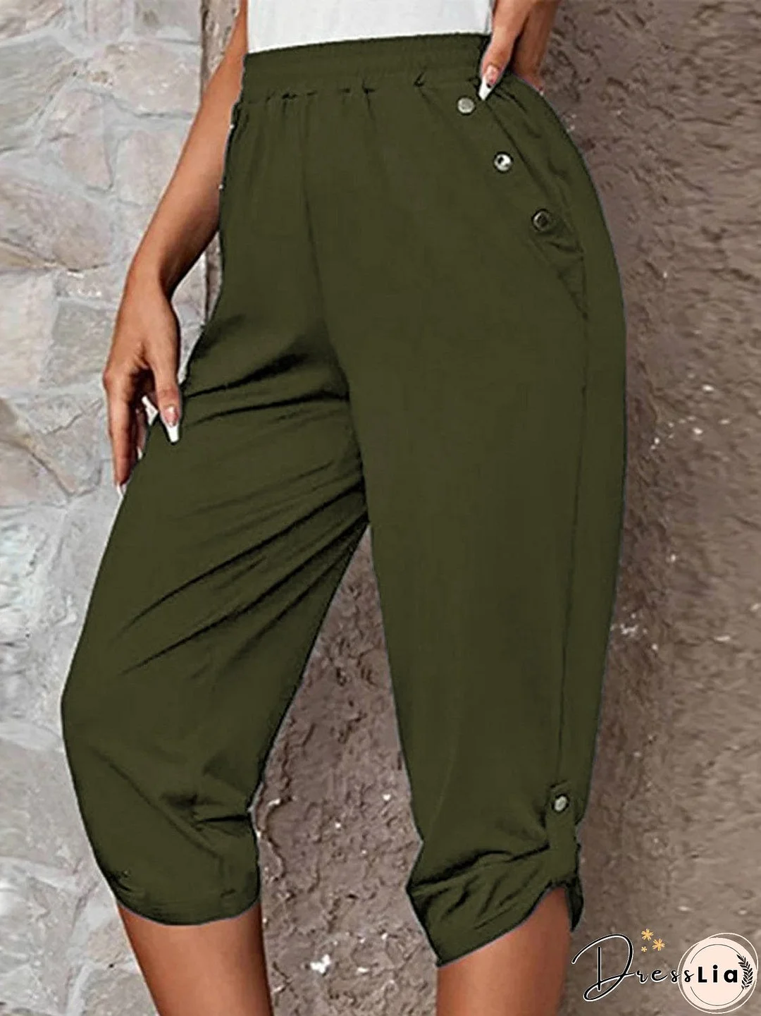 Full Size Roll-Tab Capris Pants