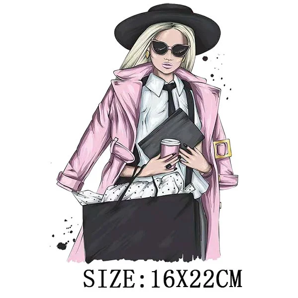 Fashion Girl Iron On Transfer For Clothing DIY Washable Thermal Stickers On T-shirt Funny Design On Hoodies Patch Applique Decor