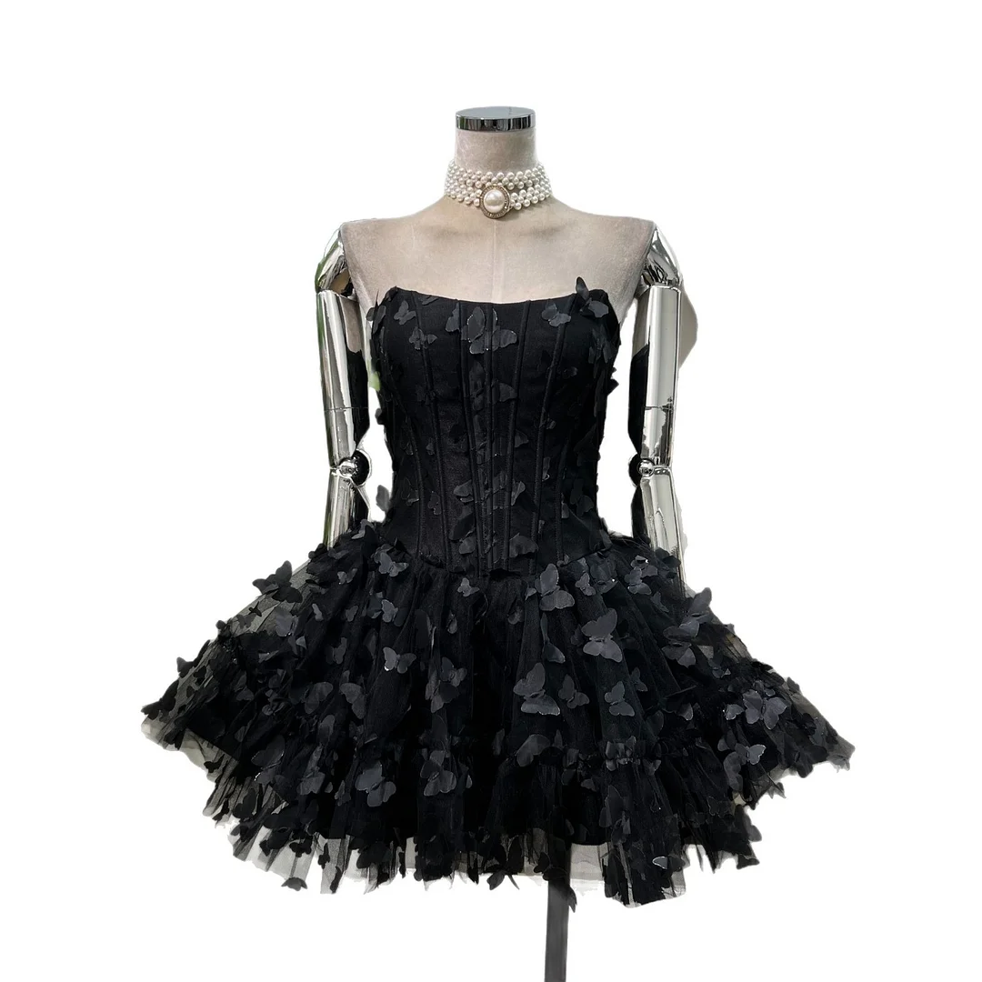 Brownm Romantic Sweet Name Of The Golden Party 穩蝩蝶蝶fish Bone Strapped Braped Dress With Shorts