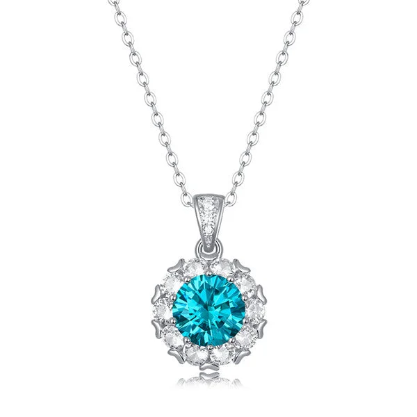 Light Blue Round Created 3 CT Necklace