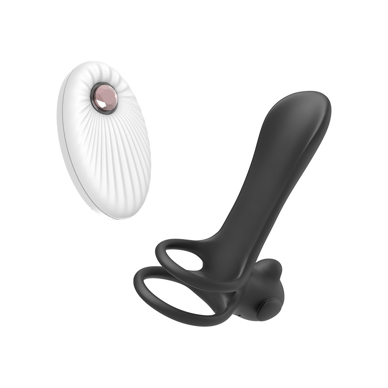 Vibrating Dual Cock Ring Butt Plug with G Spot Massager 